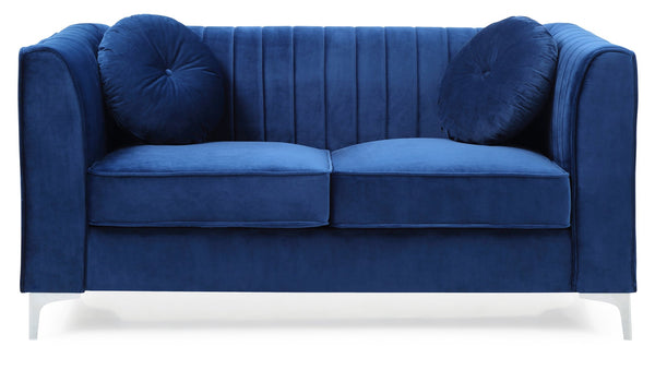 English Elm Stylish velvet loveseat with sleek track arms, 2-seater comfort, easy assembly, modern chic seating Navy Blue 26 L x 34 W x 26 H B078S00074