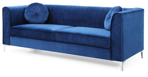 English Elm Delray Glam Velvet Sofa with Chrome Legs and Pocketed Coil Cushions, Channel Quilting & Pillows Navy Blue 26 L x 37 W x 26 H B078S00463