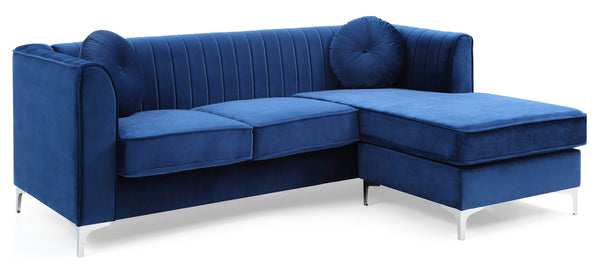 English Elm Delray Channel Quilted Velvet Sectional Sofa Chaise with Glam Chrome Legs Navy Blue B078S00075