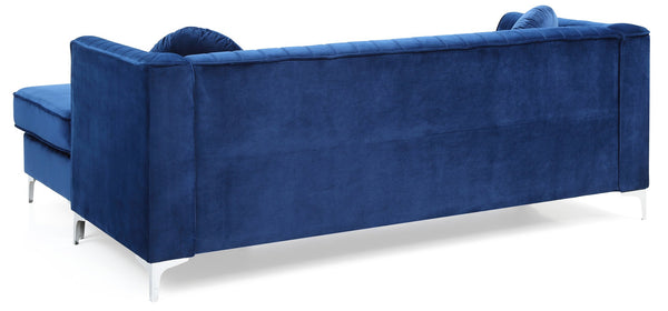 English Elm Delray Channel Quilted Velvet Sectional Sofa Chaise with Glam Chrome Legs Navy Blue B078S00075
