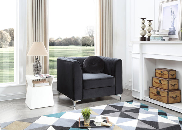 English Elm Sleek Velvet Sloped Armchair in Black — 24" Deep Seat, Chic Modern Design, Durable Construction, 32"H x 40"W x 34"D B078108436