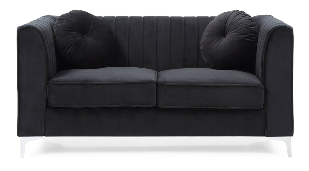 English Elm Chic Velvet Black Loveseat with Sloped Arms for Two — 24" Deep Seat, Modern Comfort, Easy Assembly B078S00079