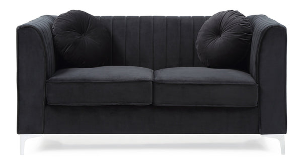 English Elm Chic Velvet Black Loveseat with Sloped Arms for Two — 24" Deep Seat, Modern Comfort, Easy Assembly B078S00079