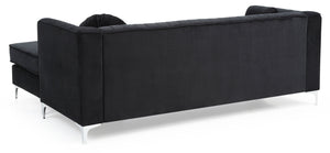 English Elm Delray Channel Quilted Velvet Sectional Sofa Chaise with Glam Chrome Legs Black B078S00080