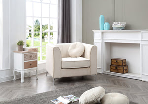 English Elm Contemporary Sloped Arm Accent Chair Neutral Upholstered Lounge Seat for Living Room Ivory B078108438