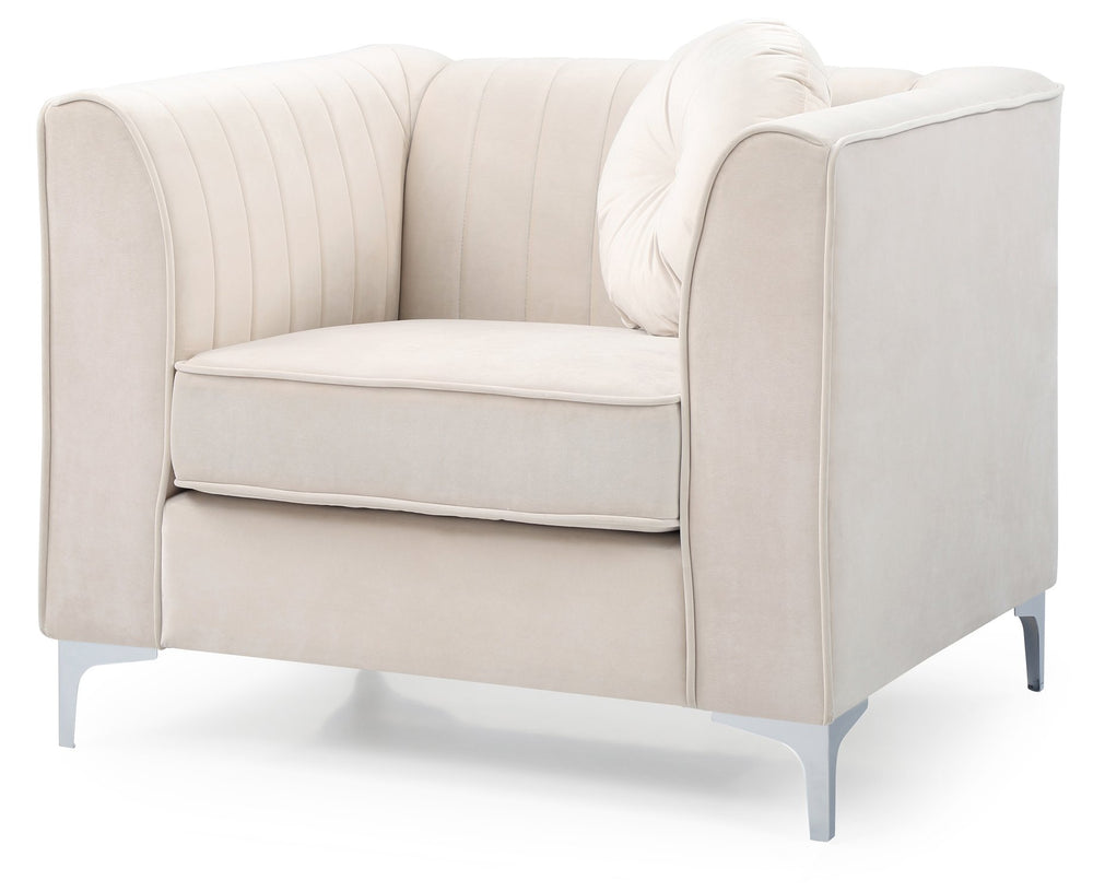 English Elm Contemporary Sloped Arm Accent Chair Neutral Upholstered Lounge Seat for Living Room Ivory B078108438