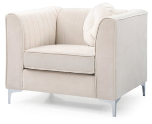 English Elm Contemporary Sloped Arm Accent Chair Neutral Upholstered Lounge Seat for Living Room Ivory B078108438