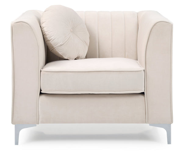 English Elm Contemporary Sloped Arm Accent Chair Neutral Upholstered Lounge Seat for Living Room Ivory B078108438