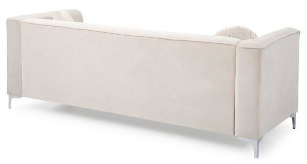 English Elm Delray Glam Velvet Sofa with Chrome Legs and Pocketed Coil Cushions, Channel Quilting & Pillows Ivory 26 L x 37 W x 26 H B078S00465