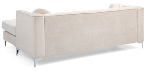 English Elm Delray Channel Quilted Velvet Sectional Sofa Chaise with Glam Chrome Legs Ivory B078S00085