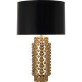 Robert Abbey Polished Gold Dolly Table Lamp Textured Ceramic with Gold Metallic Glaze Black Opaque Parchment Shade With Gold Foil Lining