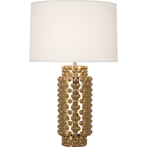 Robert Abbey Polished Gold Dolly Table Lamp Textured Ceramic with Gold Metallic Glaze Fondine Fabric Shade