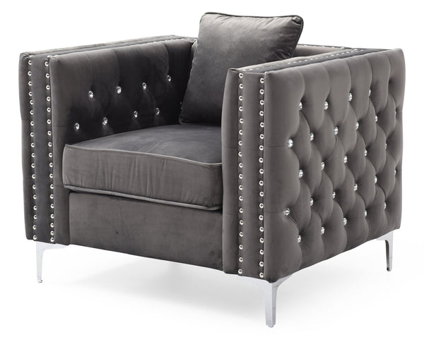 English Elm Paige Jeweled Tufted Gray Velvet Chair - KD Design, Chrome Legs, Durable Hardwood Frame, Easy Assemble B078108449