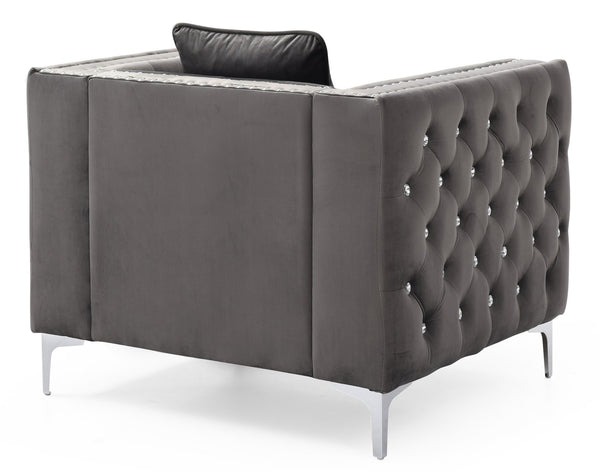 English Elm Paige Jeweled Tufted Gray Velvet Chair - KD Design, Chrome Legs, Durable Hardwood Frame, Easy Assemble B078108449
