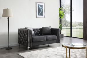 English Elm Stylish velvet loveseat with sleek track arms, 2-seater comfort, easy assembly, modern chic seating Gray 33.5 L x 25.2 W x 21.3 H B078S00001