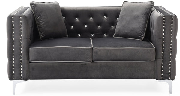 English Elm Stylish velvet loveseat with sleek track arms, 2-seater comfort, easy assembly, modern chic seating Gray 33.5 L x 25.2 W x 21.3 H B078S00001