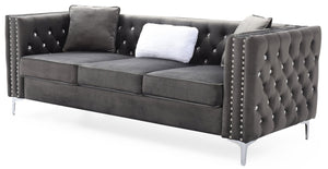 English Elm Paige Velvet Tufted Sofa with Faux Diamond Buttons — Modern Plush Seating, Stylish Comfort for Living Rooms Gray 33.5 L x 25.2 W x 21.3 H B078S00086
