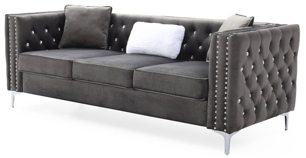 English Elm Paige Velvet Tufted Sofa with Faux Diamond Buttons — Modern Plush Seating, Stylish Comfort for Living Rooms Gray 33.5 L x 25.2 W x 21.3 H B078S00086