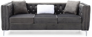 English Elm Paige Velvet Tufted Sofa with Faux Diamond Buttons — Modern Plush Seating, Stylish Comfort for Living Rooms Gray 33.5 L x 25.2 W x 21.3 H B078S00086