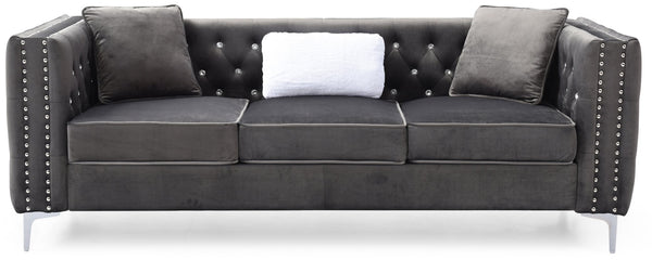English Elm Paige Velvet Tufted Sofa with Faux Diamond Buttons — Modern Plush Seating, Stylish Comfort for Living Rooms Gray 33.5 L x 25.2 W x 21.3 H B078S00086