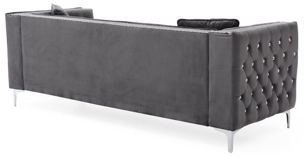 English Elm Paige Velvet Tufted Sofa with Faux Diamond Buttons — Modern Plush Seating, Stylish Comfort for Living Rooms Gray 33.5 L x 25.2 W x 21.3 H B078S00086