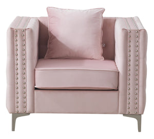 English Elm Glory Velvet Tufted Accent Chair with Faux Diamond Buttons, Spacious 30"H x 40"W Comfort Design Pink 39.8 L x 33.9 W x 24.8 H B078108452