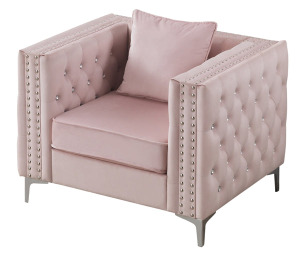 English Elm Glory Velvet Tufted Accent Chair with Faux Diamond Buttons, Spacious 30"H x 40"W Comfort Design Pink 39.8 L x 33.9 W x 24.8 H B078108452