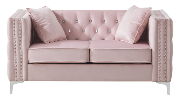 English Elm Glory Velvet Tufted Loveseat with Faux Diamond Buttons — Chic Compact 63"W Cozy Seating Appeal Pink 33.5 L x 25.2 W x 21.3 H B078S00002