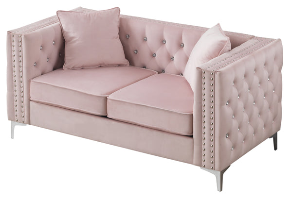 English Elm Glory Velvet Tufted Loveseat with Faux Diamond Buttons — Chic Compact 63"W Cozy Seating Appeal Pink 33.5 L x 25.2 W x 21.3 H B078S00002