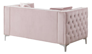 English Elm Glory Velvet Tufted Loveseat with Faux Diamond Buttons — Chic Compact 63"W Cozy Seating Appeal Pink 33.5 L x 25.2 W x 21.3 H B078S00002