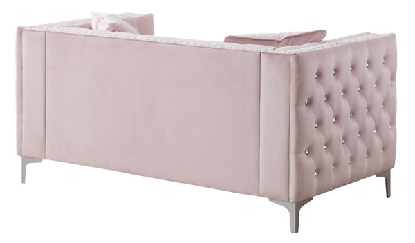 English Elm Glory Velvet Tufted Loveseat with Faux Diamond Buttons — Chic Compact 63"W Cozy Seating Appeal Pink 33.5 L x 25.2 W x 21.3 H B078S00002