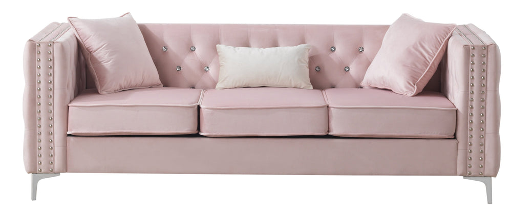 English Elm Paige Velvet Tufted Sofa with Faux Diamond Buttons — Modern Plush Seating, Stylish Comfort for Living Rooms Pink 33.5 L x 25.2 W x 21.3 H B078S00087