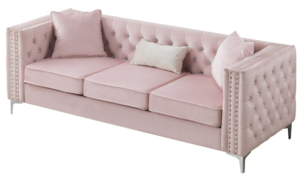 English Elm Paige Velvet Tufted Sofa with Faux Diamond Buttons — Modern Plush Seating, Stylish Comfort for Living Rooms Pink 33.5 L x 25.2 W x 21.3 H B078S00087