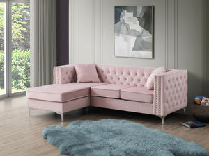 English Elm Paige Velvet Sofa Chaise with Faux Jewel Tufting, Chromed Steel Legs, KD Design for Easy Delivery Pink 70 L x 26.8 W x 18.1 H B078S00088