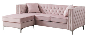 English Elm Paige Velvet Sofa Chaise with Faux Jewel Tufting, Chromed Steel Legs, KD Design for Easy Delivery Pink 70 L x 26.8 W x 18.1 H B078S00088