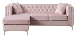 English Elm Paige Velvet Sofa Chaise with Faux Jewel Tufting, Chromed Steel Legs, KD Design for Easy Delivery Pink 70 L x 26.8 W x 18.1 H B078S00088