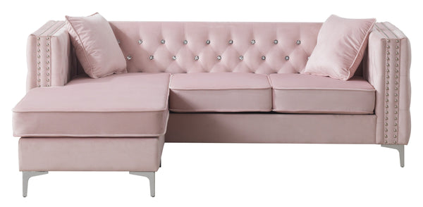English Elm Paige Velvet Sofa Chaise with Faux Jewel Tufting, Chromed Steel Legs, KD Design for Easy Delivery Pink 70 L x 26.8 W x 18.1 H B078S00088