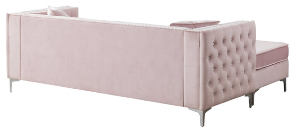 English Elm Paige Velvet Sofa Chaise with Faux Jewel Tufting, Chromed Steel Legs, KD Design for Easy Delivery Pink 70 L x 26.8 W x 18.1 H B078S00088