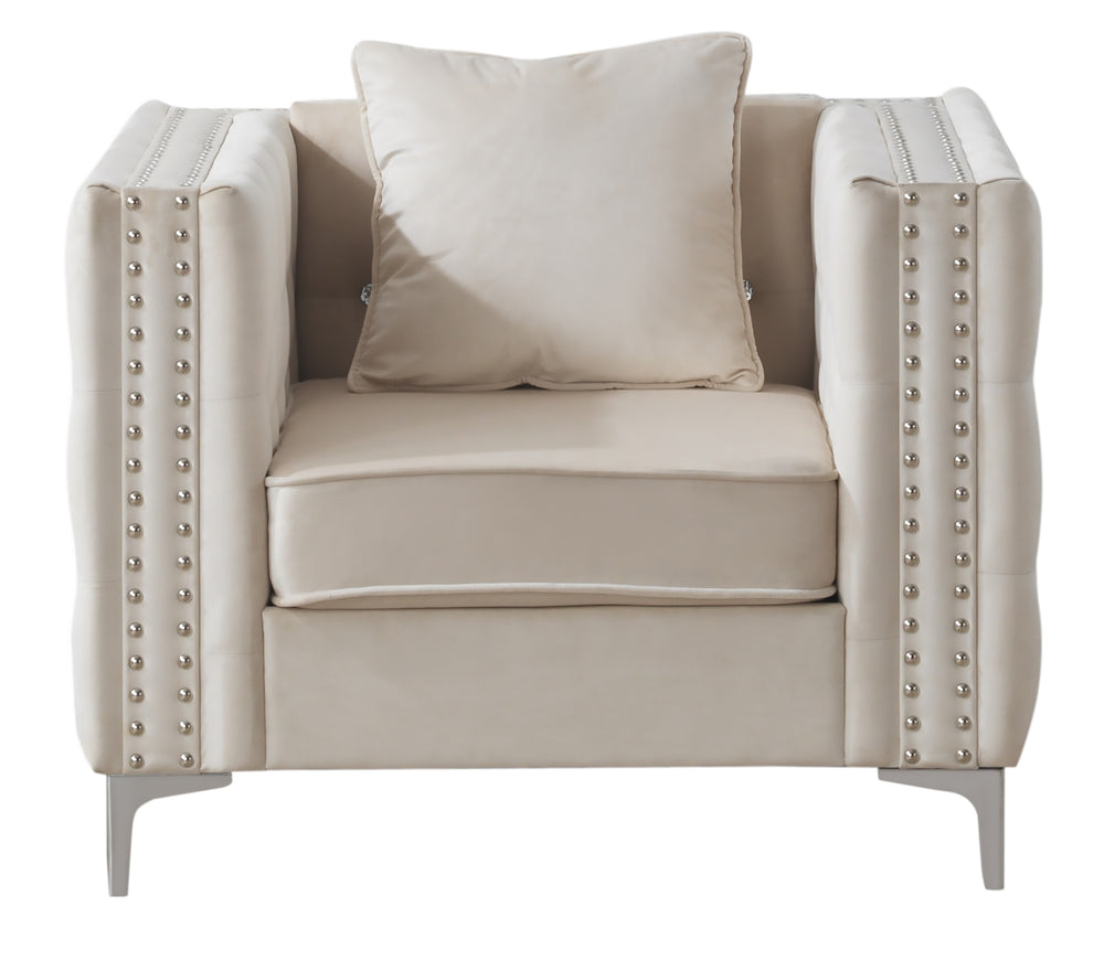 English Elm Glory Velvet Tufted Accent Chair with Faux Diamond Buttons, Spacious 30"H x 40"W Comfort Design Ivory 39.8 L x 33.9 W x 24.8 H B078108458