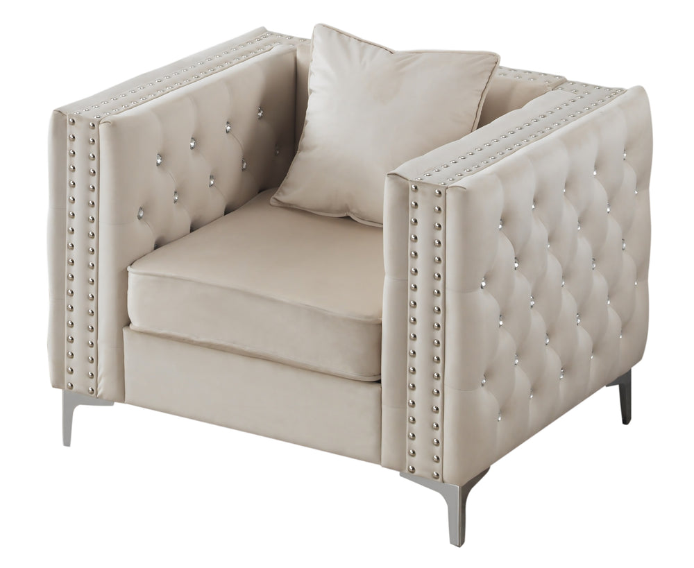 English Elm Glory Velvet Tufted Accent Chair with Faux Diamond Buttons, Spacious 30"H x 40"W Comfort Design Ivory 39.8 L x 33.9 W x 24.8 H B078108458