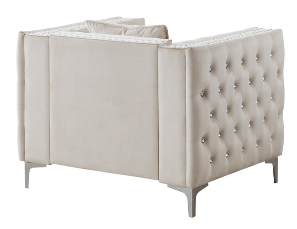 English Elm Glory Velvet Tufted Accent Chair with Faux Diamond Buttons, Spacious 30"H x 40"W Comfort Design Ivory 39.8 L x 33.9 W x 24.8 H B078108458