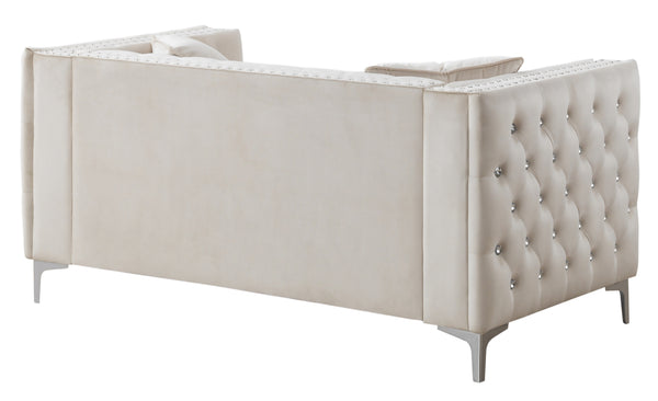 English Elm Glory Velvet Tufted Loveseat with Faux Diamond Buttons — Chic Compact 63"W Cozy Seating Appeal Ivory 33.5 L x 25.2 W x 21.3 H B078S00004