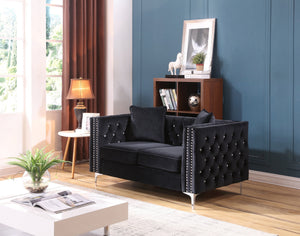 English Elm Modern Black Velvet Track Arm Loveseat with Sleek Black Finish, Contemporary Comfort for Small Spaces B078S00005