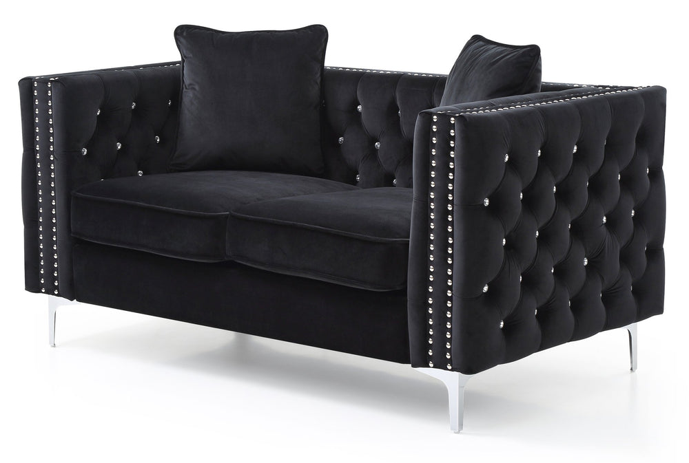English Elm Modern Black Velvet Track Arm Loveseat with Sleek Black Finish, Contemporary Comfort for Small Spaces B078S00005