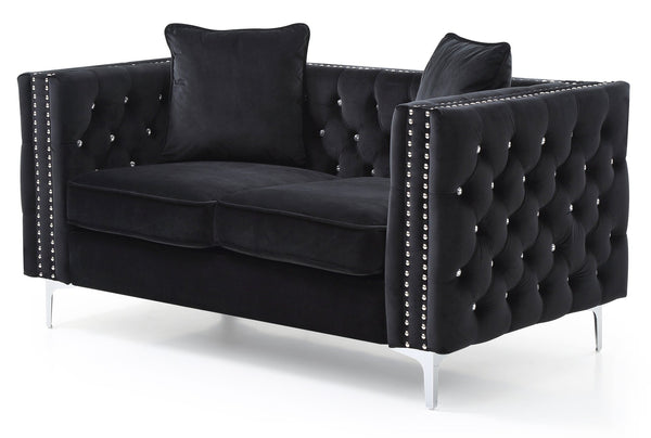 English Elm Modern Black Velvet Track Arm Loveseat with Sleek Black Finish, Contemporary Comfort for Small Spaces B078S00005