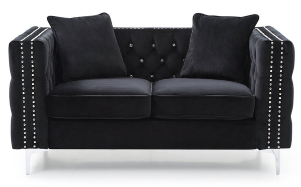 English Elm Modern Black Velvet Track Arm Loveseat with Sleek Black Finish, Contemporary Comfort for Small Spaces B078S00005