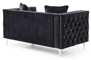 English Elm Modern Black Velvet Track Arm Loveseat with Sleek Black Finish, Contemporary Comfort for Small Spaces B078S00005