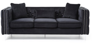 English Elm Paige Velvet Tufted Sofa Black with Faux Diamond Buttons, KD Compact Design & Chrome Legs B078S00470