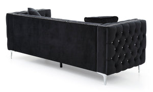English Elm Paige Velvet Tufted Sofa Black with Faux Diamond Buttons, KD Compact Design & Chrome Legs B078S00470