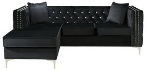 English Elm Paige Velvet Sofa Chaise with Faux Jewel Tufting, Chromed Steel Legs, KD Design for Easy Delivery Black 70 L x 26.8 W x 18.1 H B078S00093
